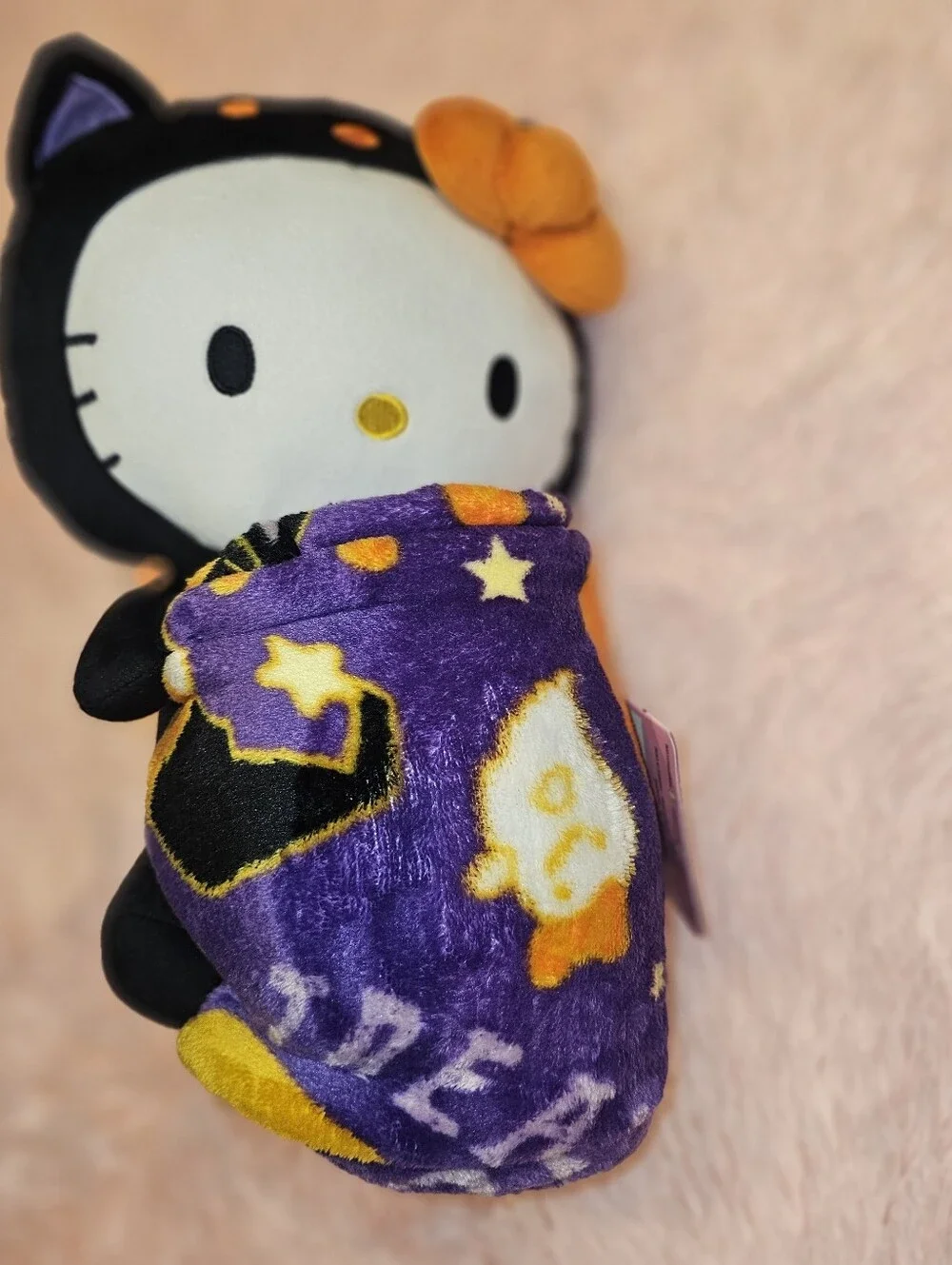 Hello Kitty Halloween Purple Pumpkins Mokn Black Cats Blanket Character Plushie